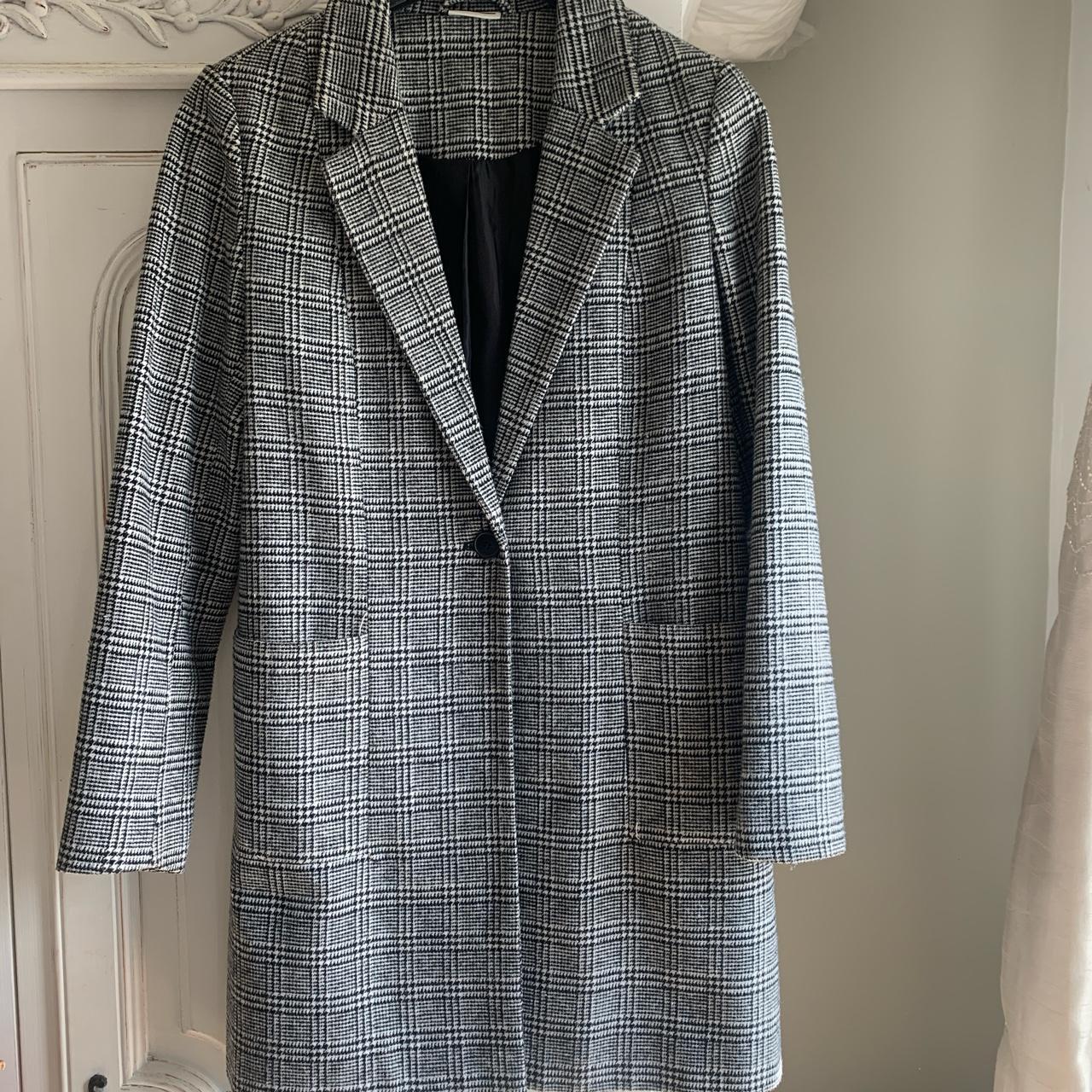 Noisy May black and white check coat. Sits above the... - Depop