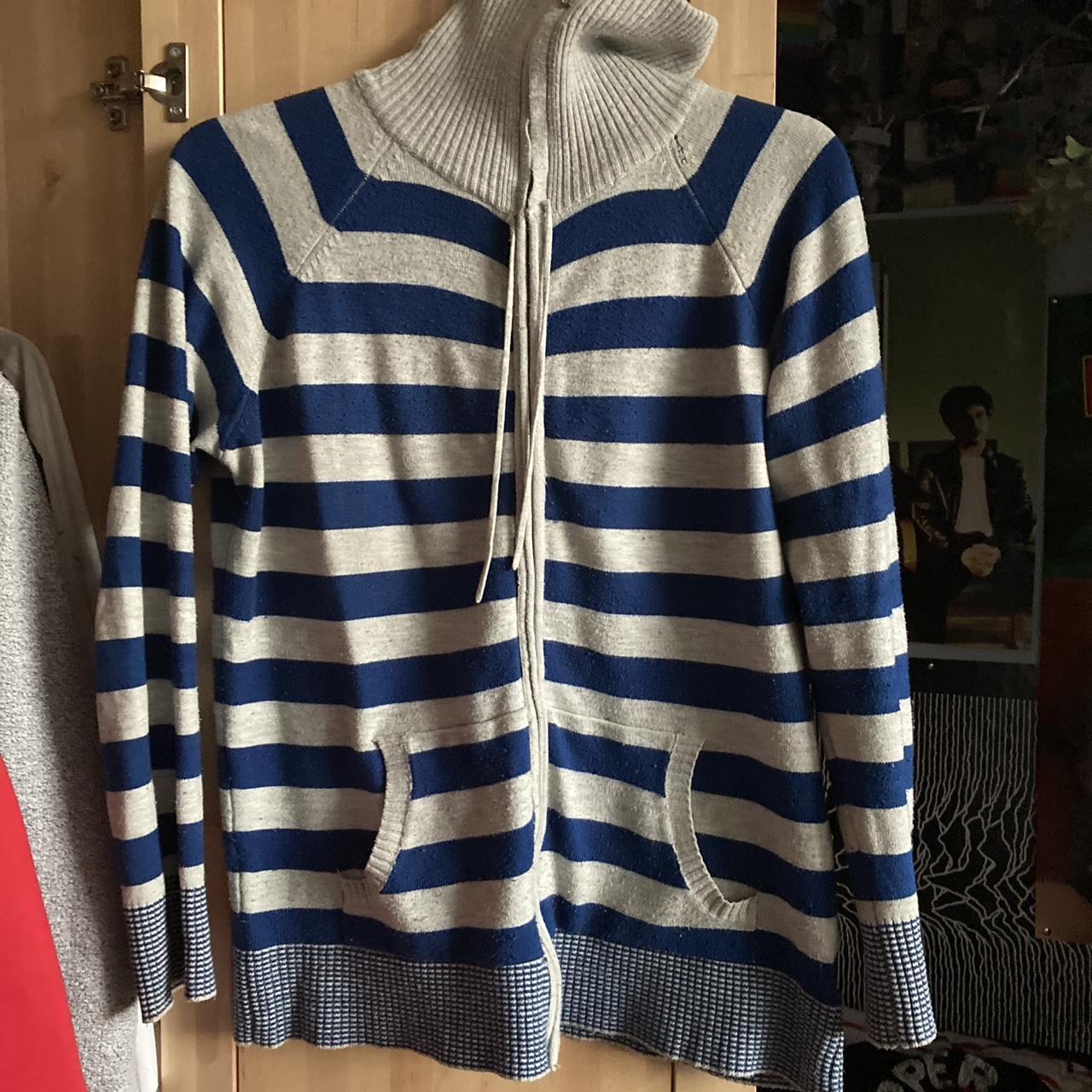 Blue & white striped sweater with hood #stripes... | Depop