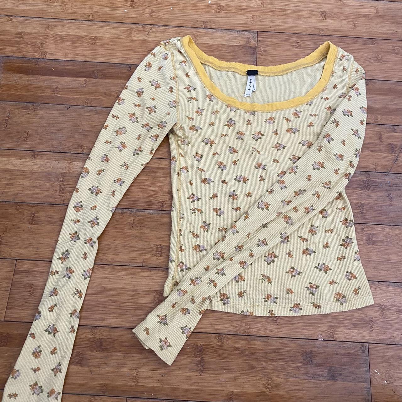 We The Free Floral Yellow long sleeve top #summer... - Depop