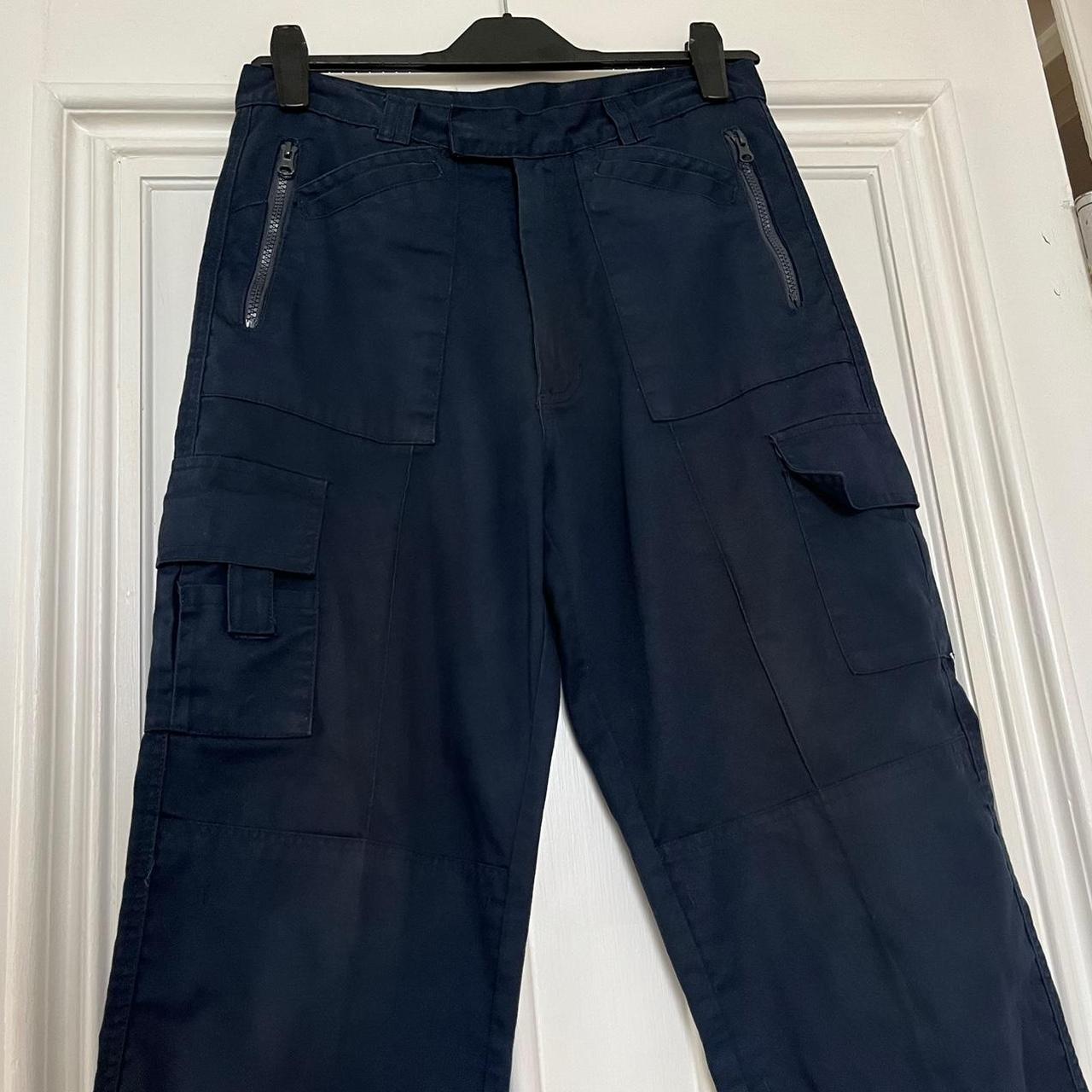 Dark navy blue cargo trousers with seam, zip and... - Depop