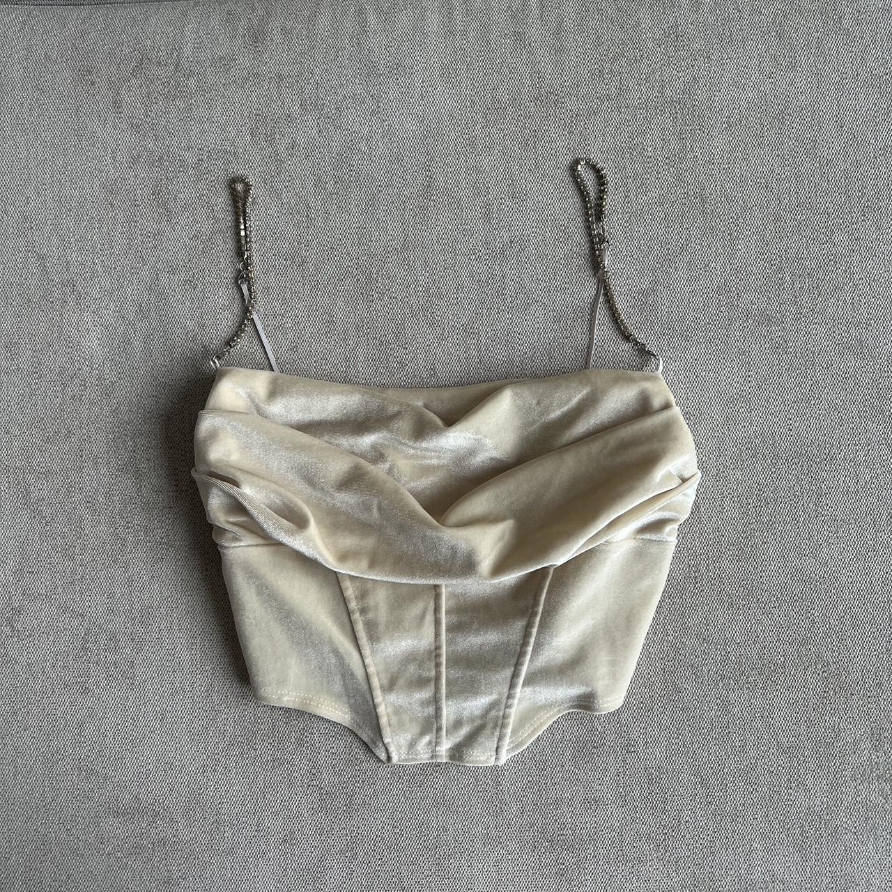 Light yellow corset crop top with diamond straps.... - Depop