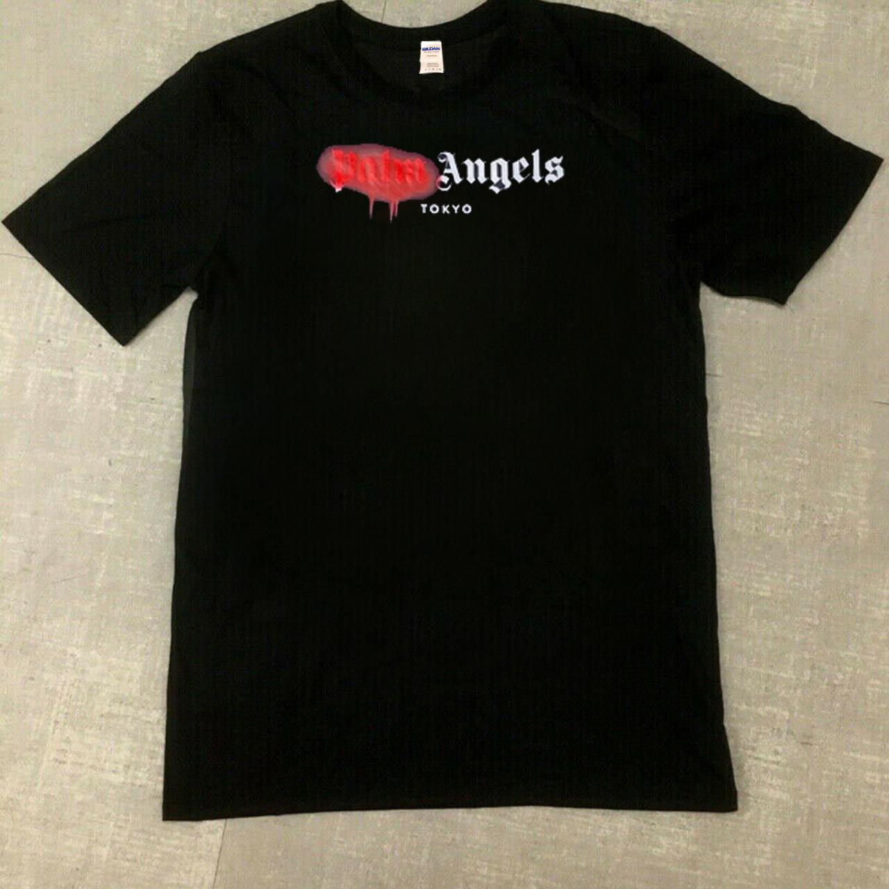 Palm Angels Sprayed Logo T-Shirt Tokyo Black... - Depop