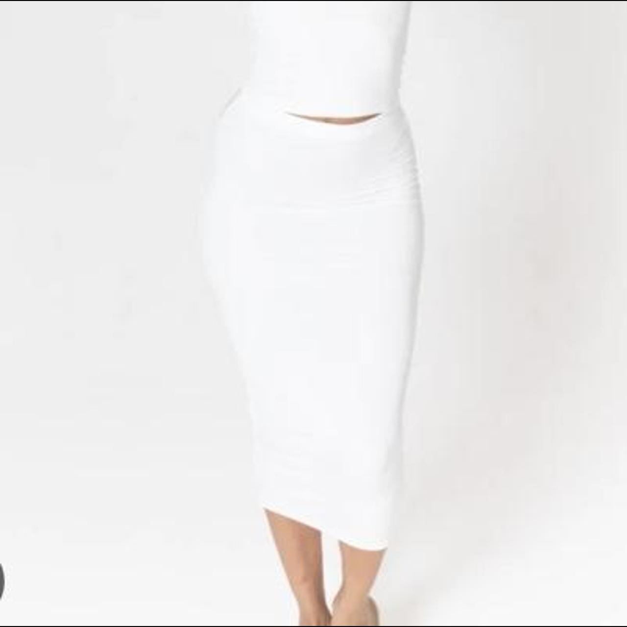 TALA 365 Bodycon Midi Skirt in Coconut Milk (White) - Depop