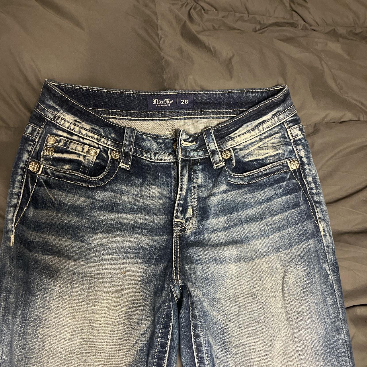 blue denim wash miss me jeans low rise straight... - Depop