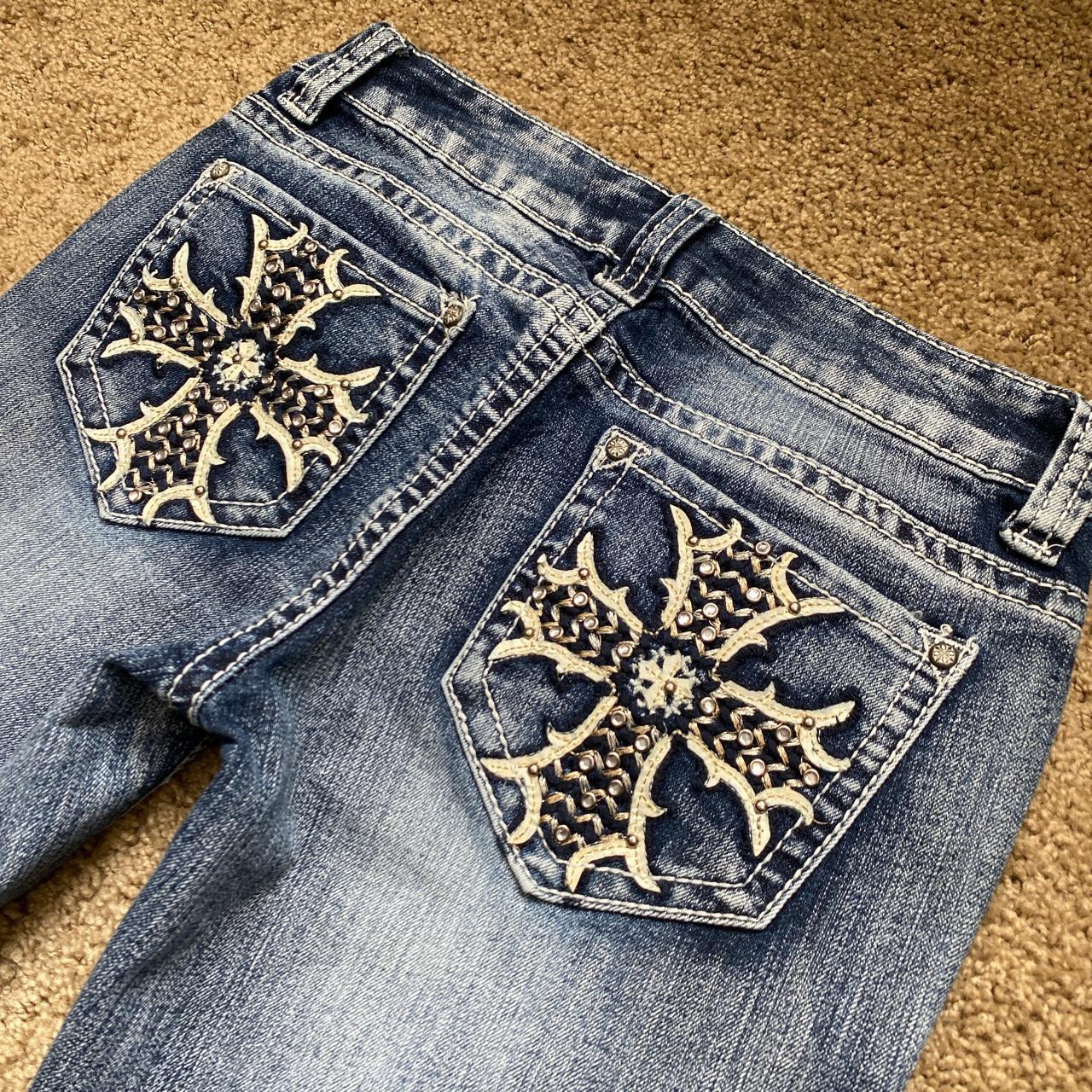 swag y2k distressed cross pattern jeans by JADED - Depop