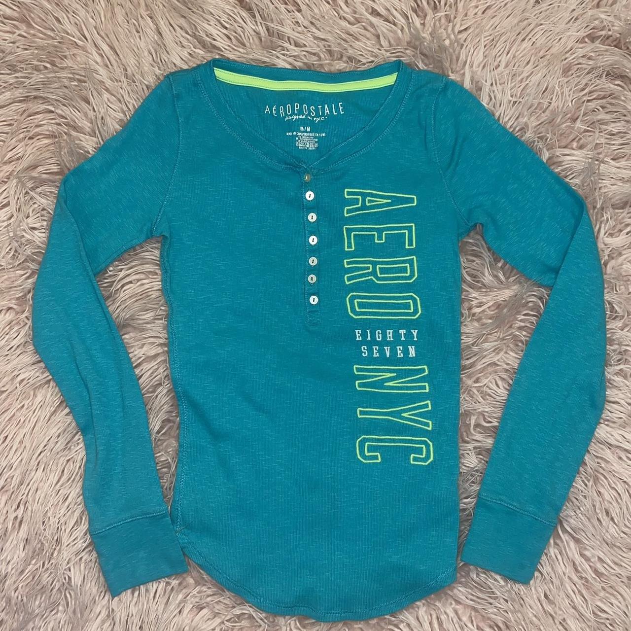 Aeropostale Women's Green and Blue Shirt | Depop