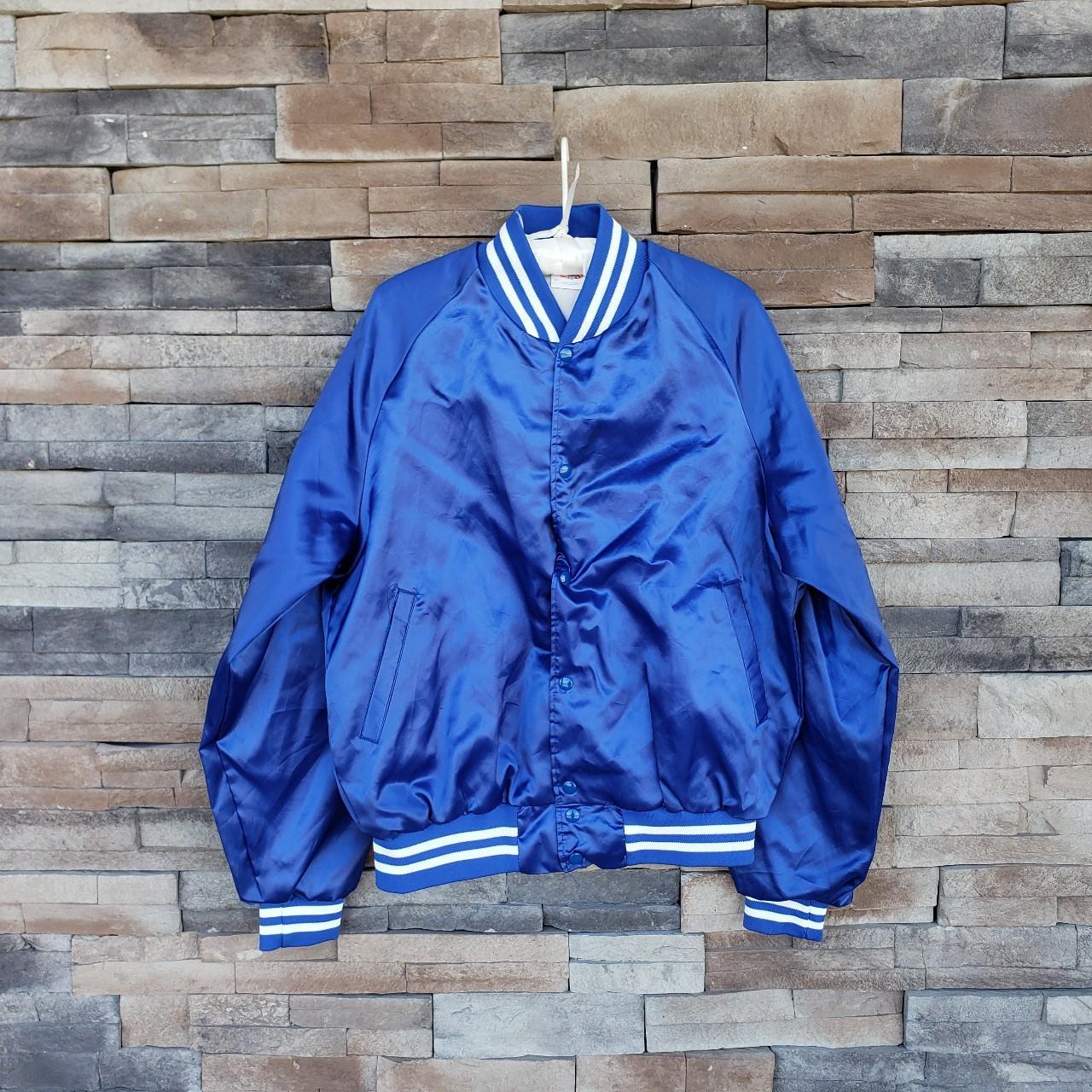 Vintage 80s 90s blue satin Nashville medium Bomber... - Depop