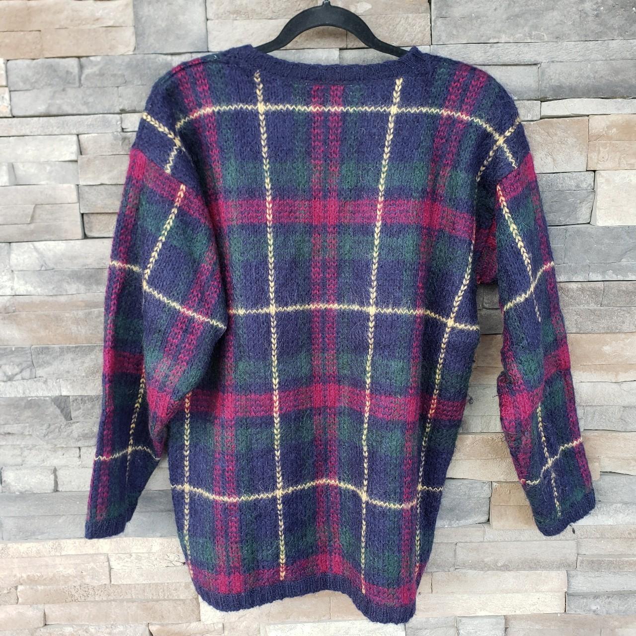 Vintage 80s Mohair plaid sweater medium blue red... - Depop