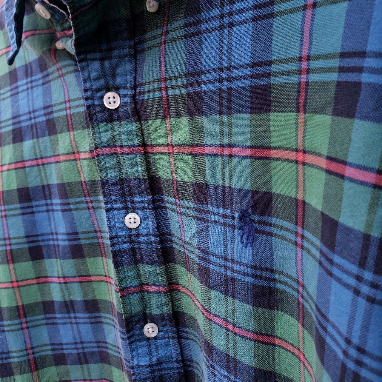 y2k Polo Ralph Lauren blue green large plaid flannel... - Depop