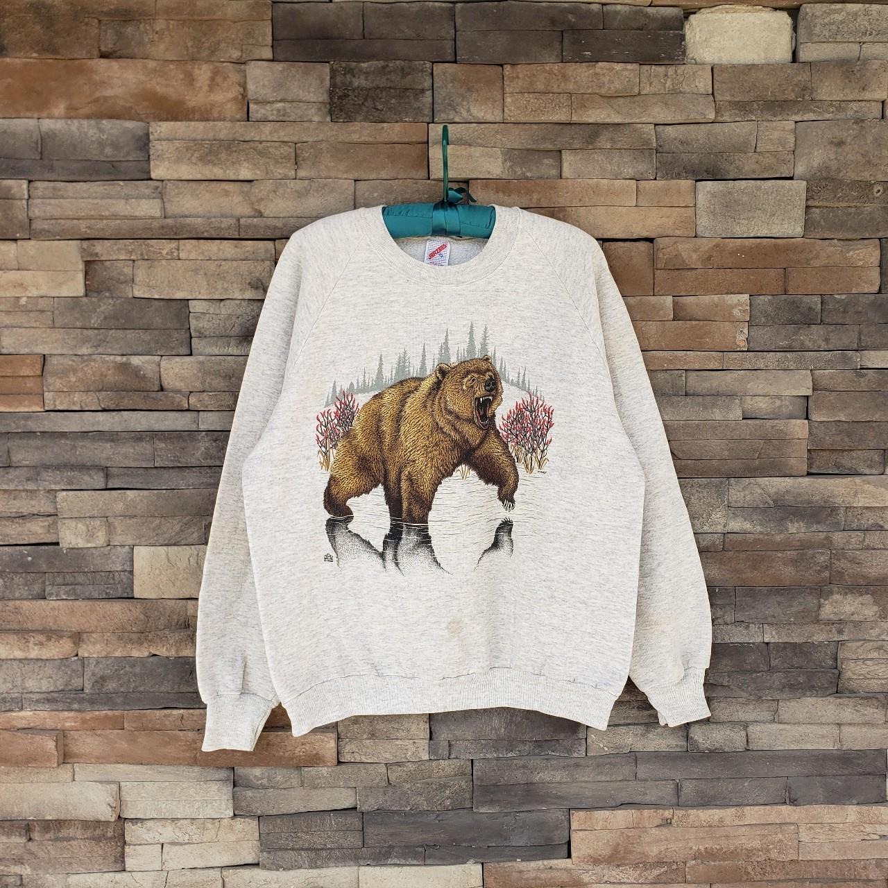 vintage 90s grizzly bear in nature crewneck... - Depop