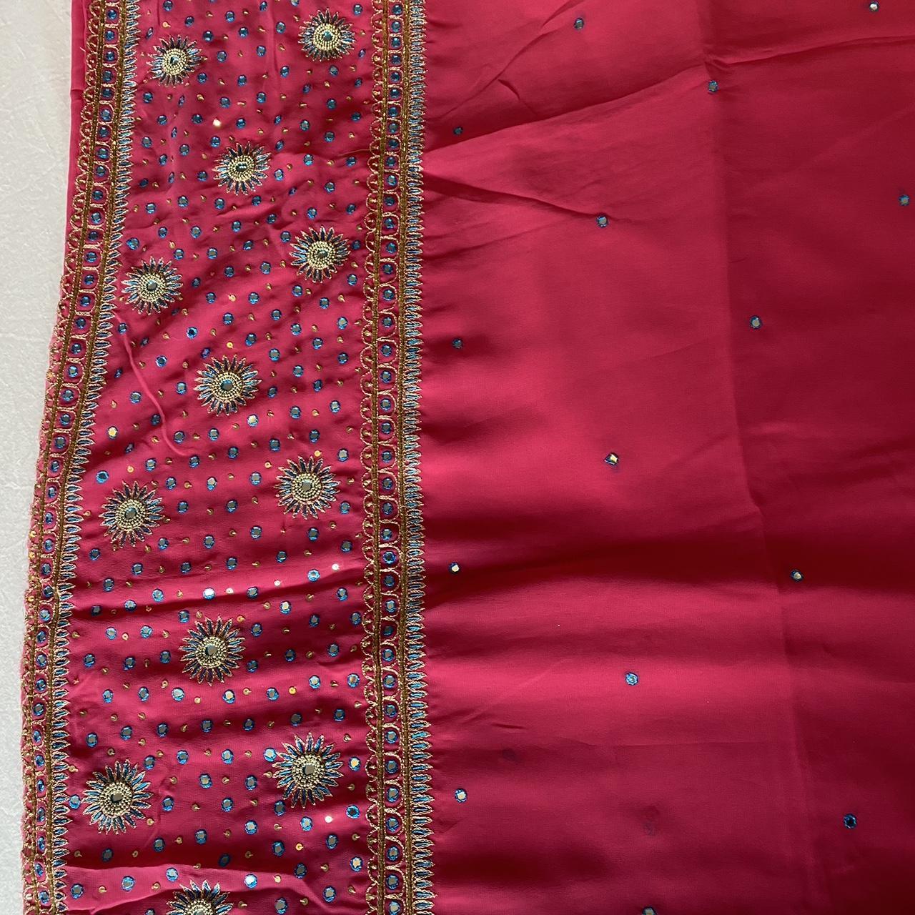 Beautiful pink, blue and gold sari, never... - Depop