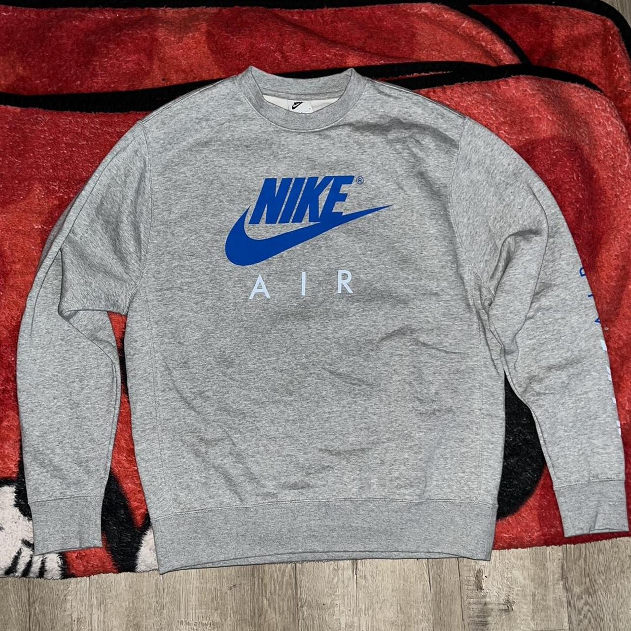 Nike Men's Grey and Blue Jumper | Depop