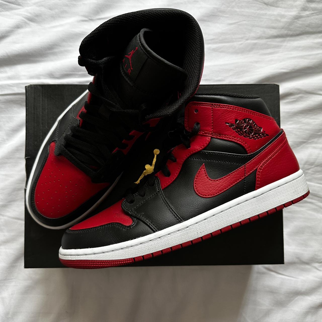 Jordan 1 Mid Banned / Bred U.K. Size 9.5 Worn a... - Depop