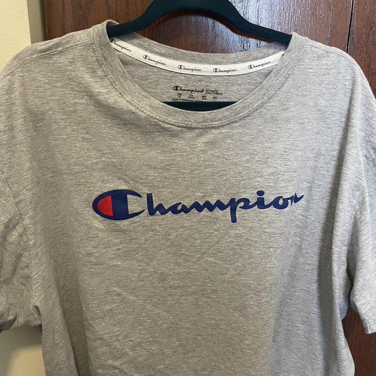 Champion Logo Grey Box Tshirt☕️🩶 Size 3X Used 3... - Depop