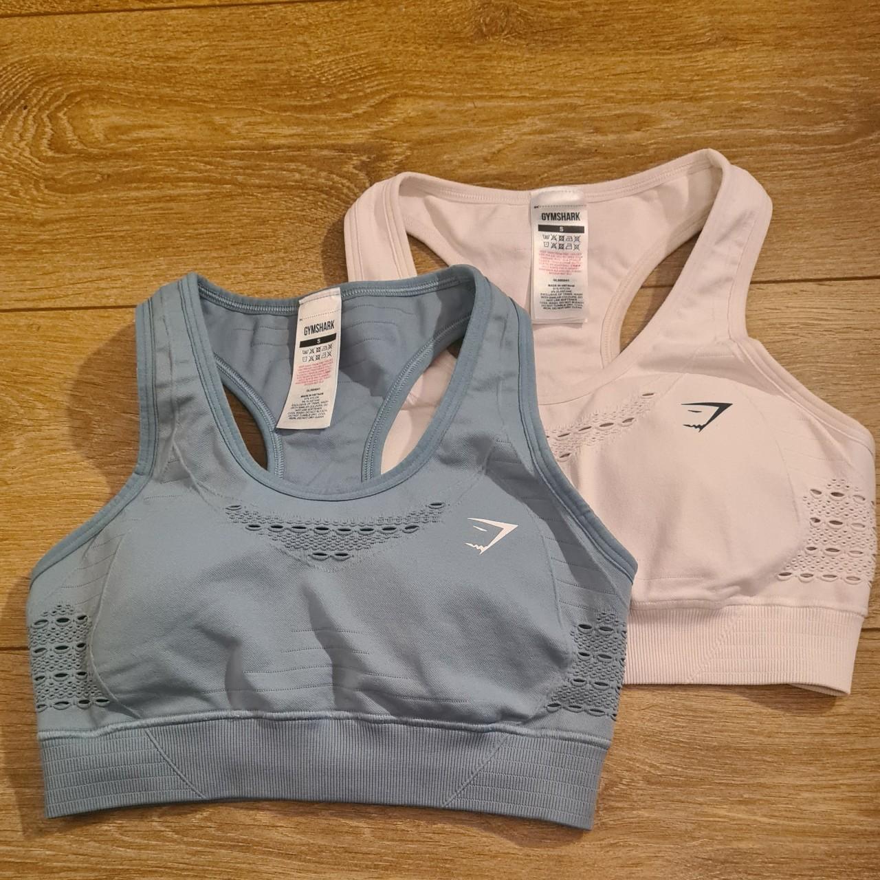GYMSHARK white and turquoise Size Small Sportsbras. - Depop