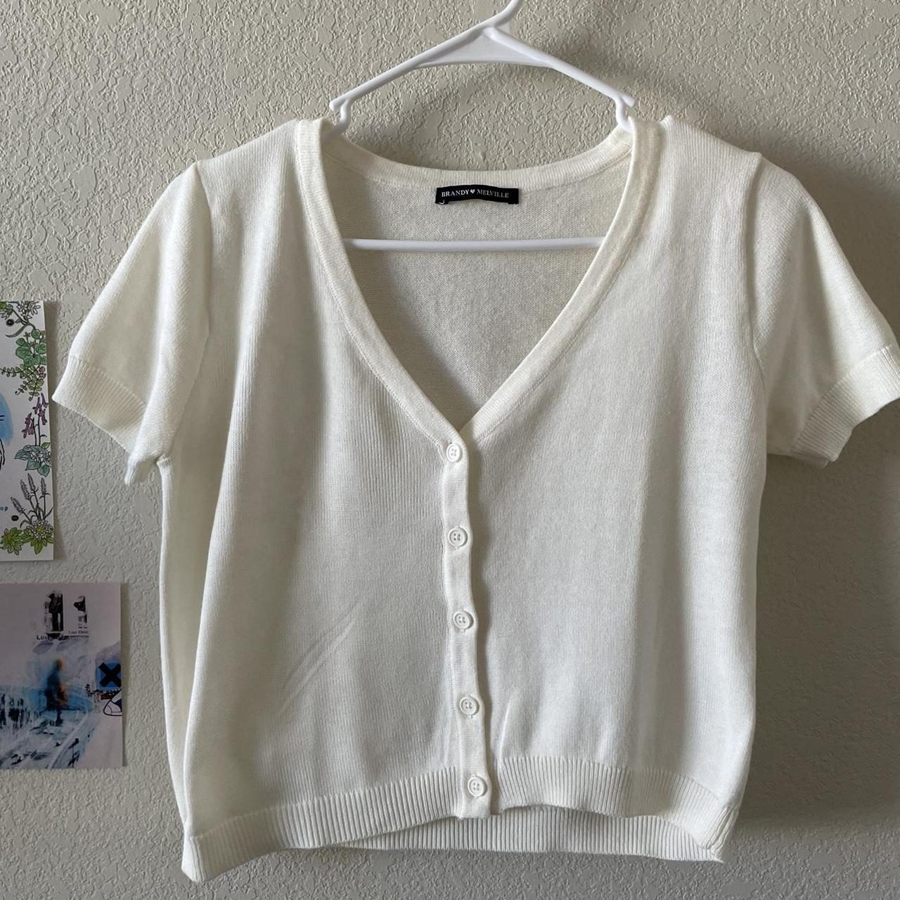 brandy melville white button up top ☆ measurements:... - Depop