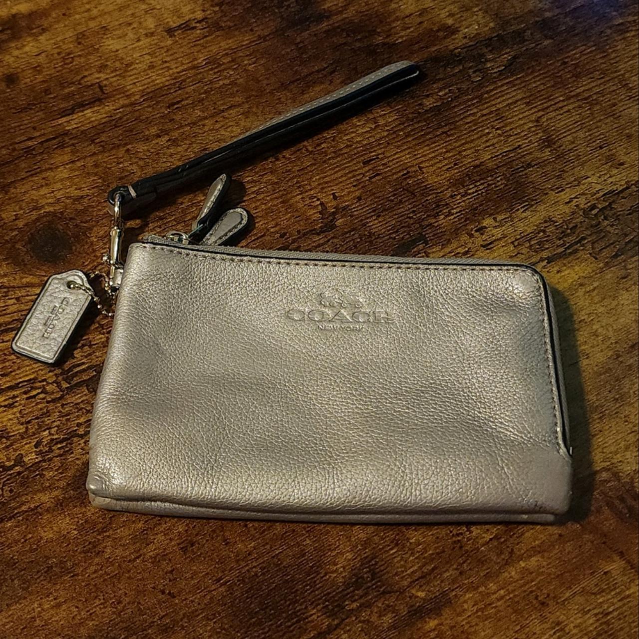 Coach Brown Leather Double Zip Wristlet Clutch Coach