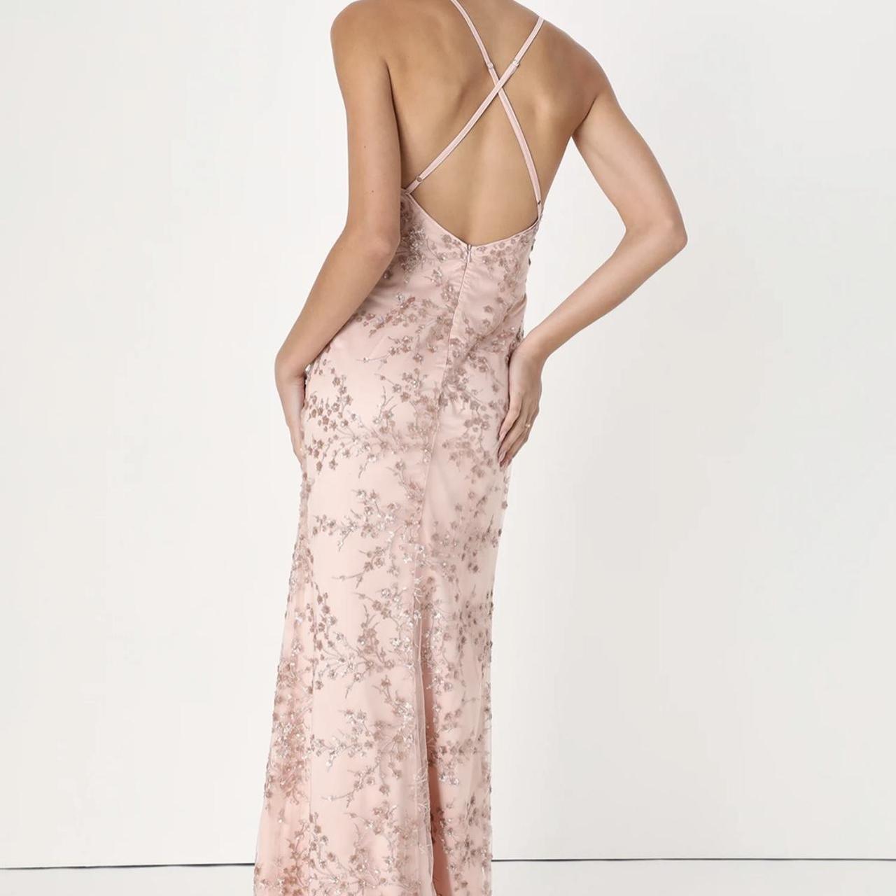 Lulu’s Blissful Blossoms Blush Pink Sequin Backless cheapest Maxi Dress