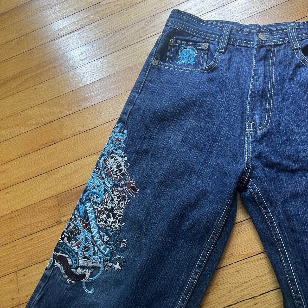 Grunge embroiled baggy jeans. Free shipping - Depop