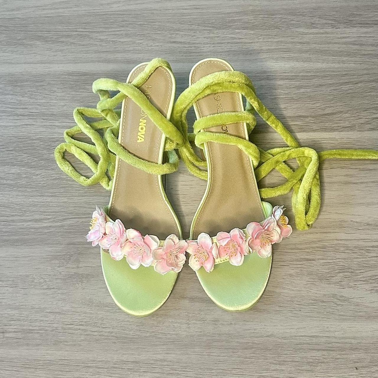 Fashion Nova Women's Green and Pink Sandals | Depop