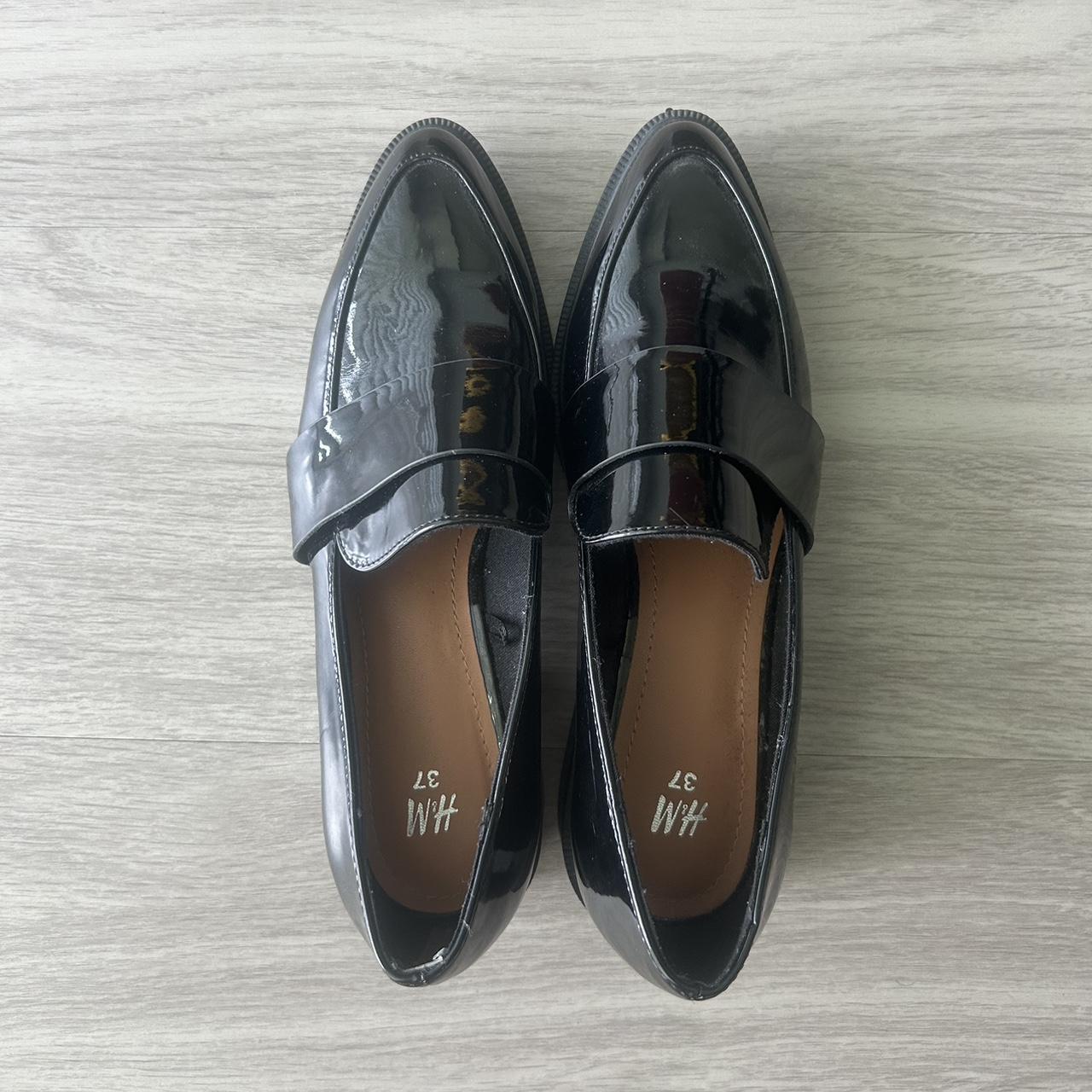 H&M patent leather loafers Really sleek and simple... - Depop