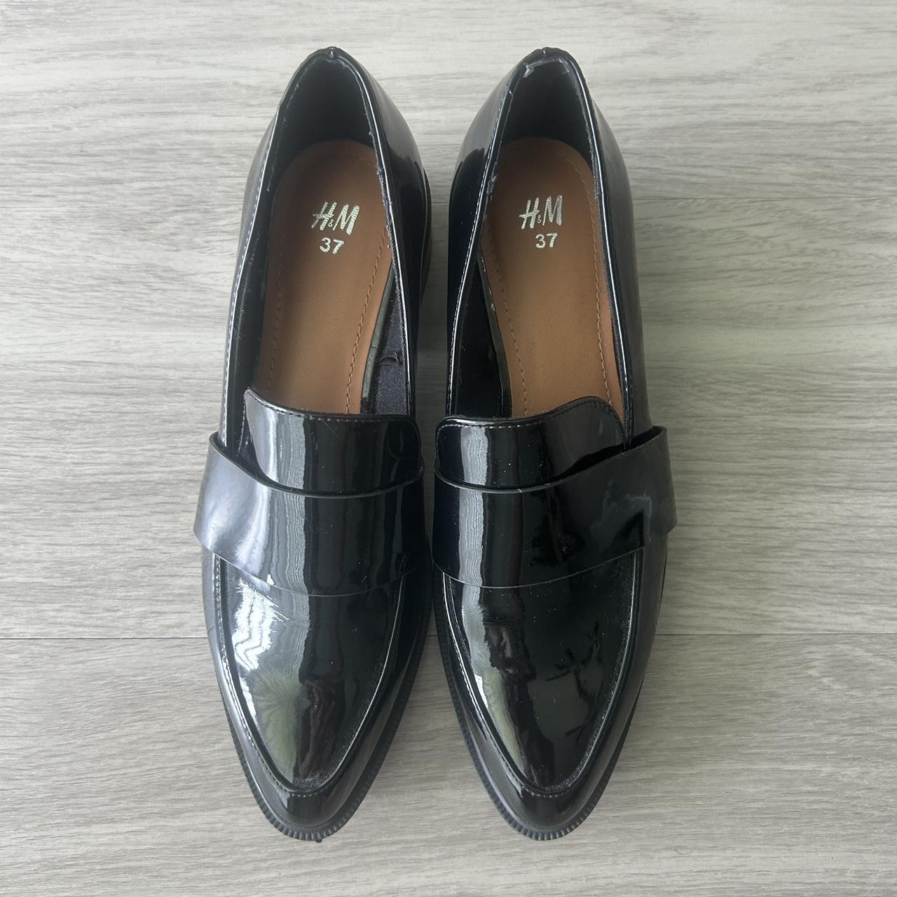 H&M patent leather loafers Really sleek and simple... - Depop