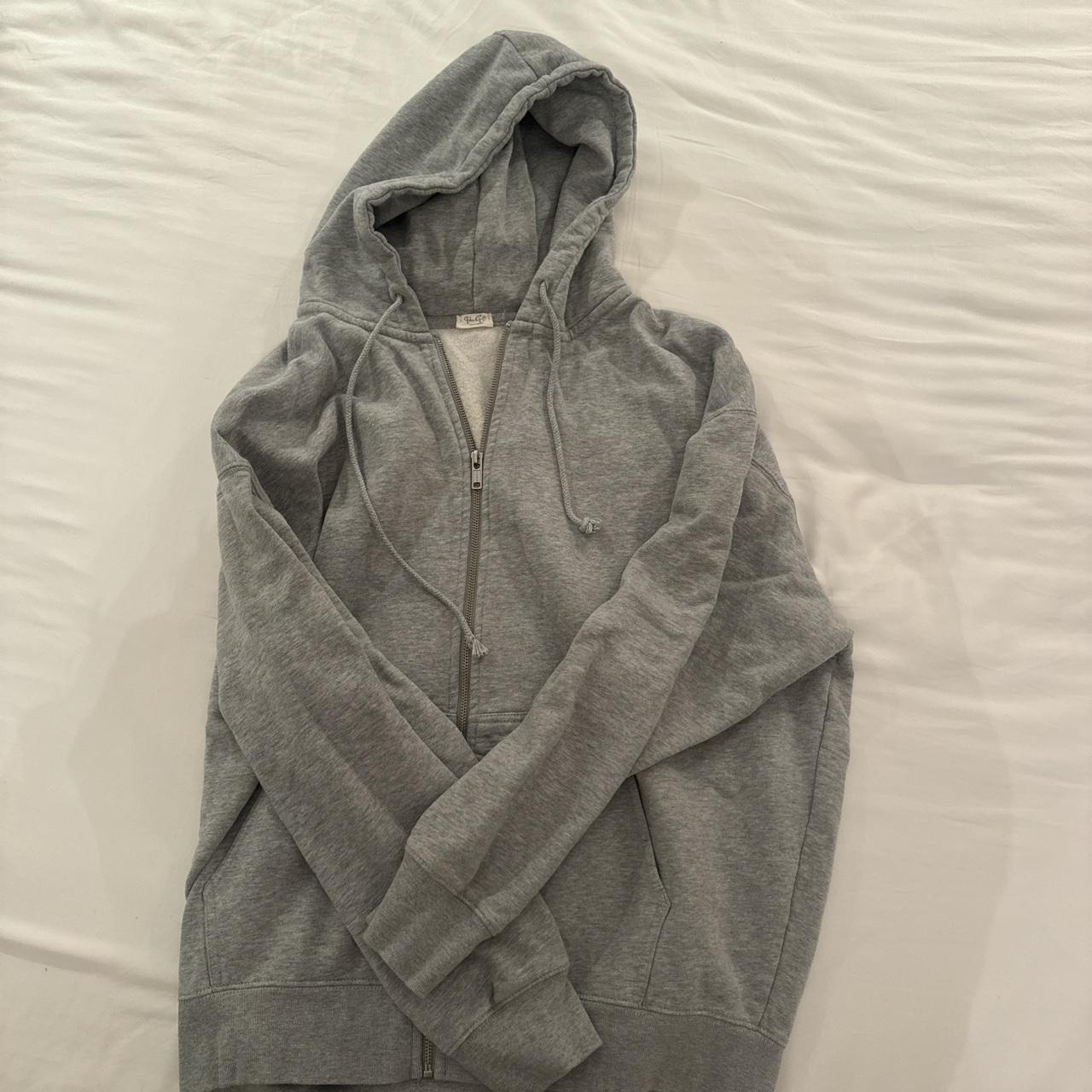 BRANDY MELVILLE - oversized grey zip up hoodie -... - Depop