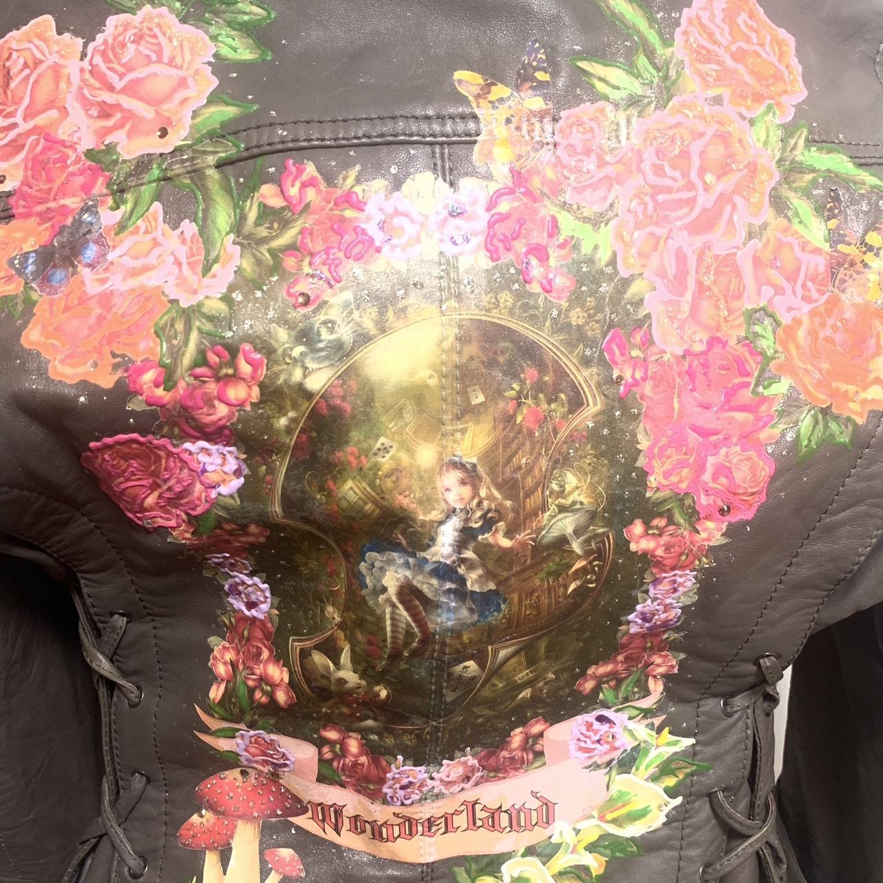 Size 10/12 Taupe Leather Jacket with pink tassels,... Depop