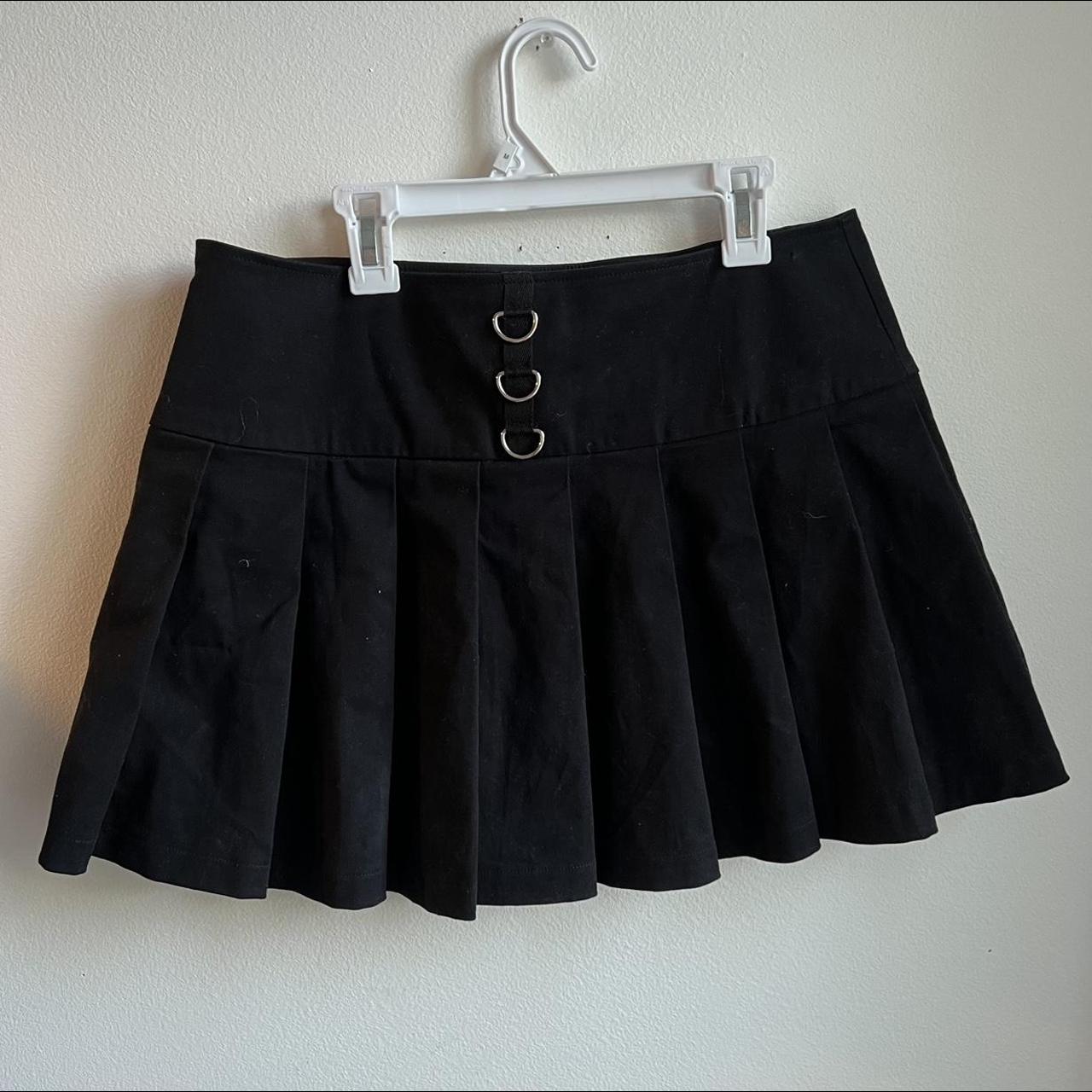 dolls kill black pleated skirt with silver... - Depop