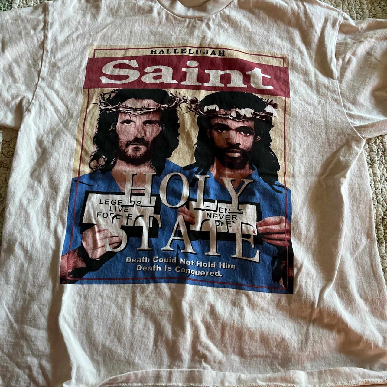 SAINT MICHAEL X DENIM TEARS HOLY STATE T- Shirt OPEN... - Depop