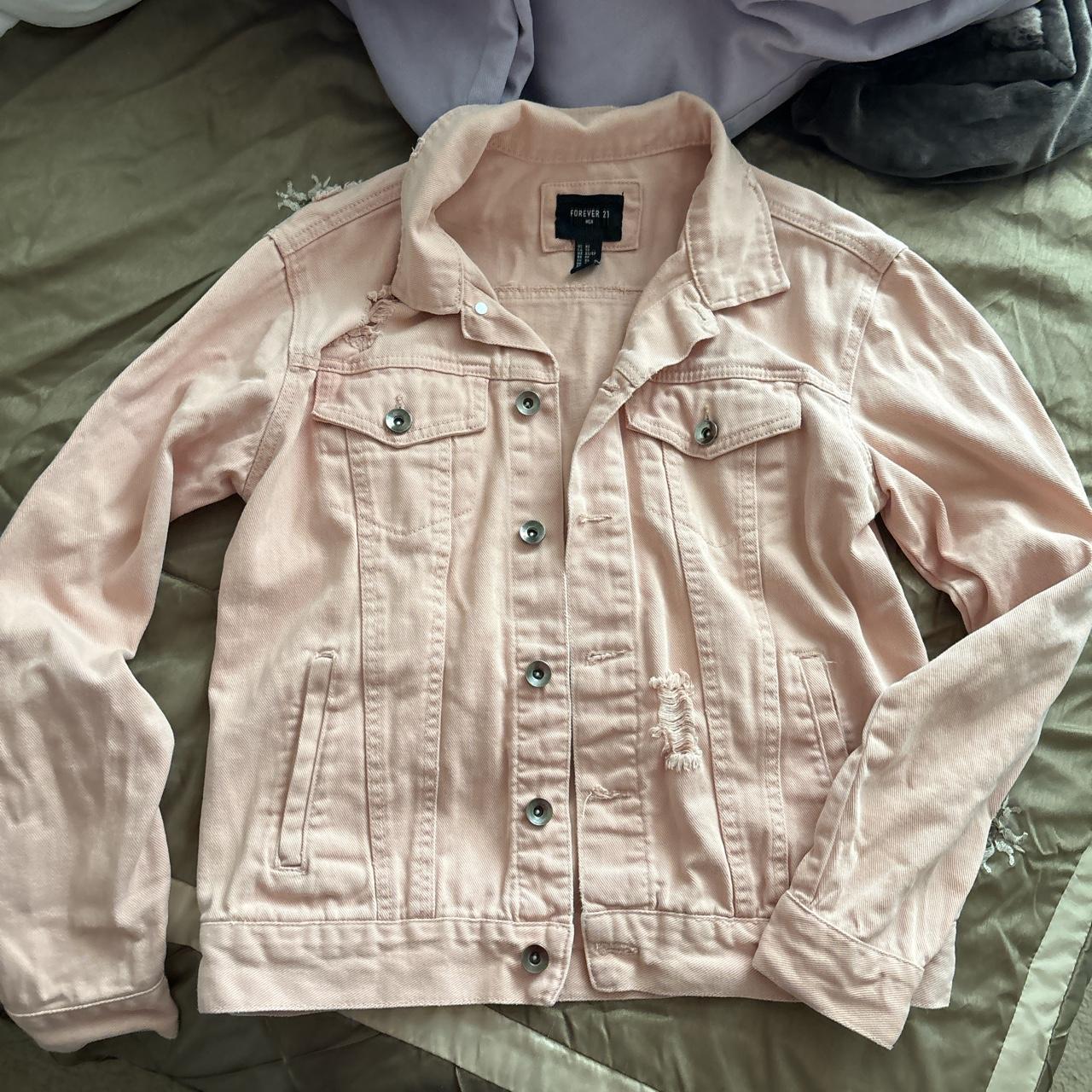 unisex light pink distressed denim jacket forever 21 Depop