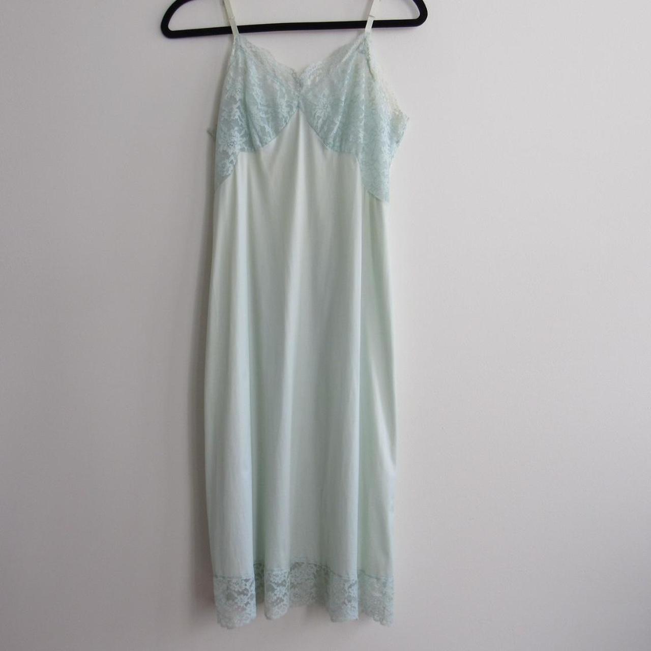 vintage lace baby blue slip dress in perfect - Depop