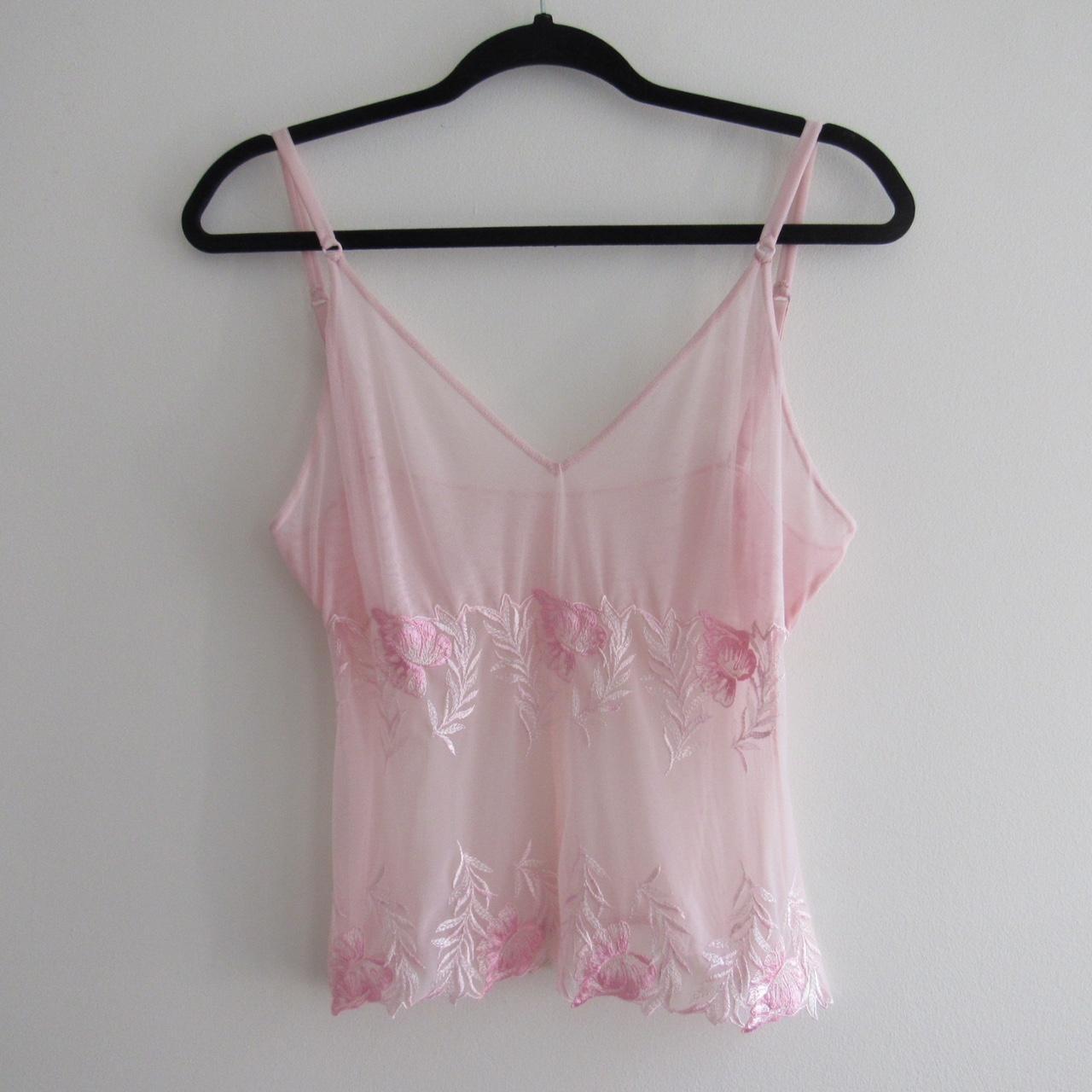 dainty sheer baby pink tank top with flower... Depop