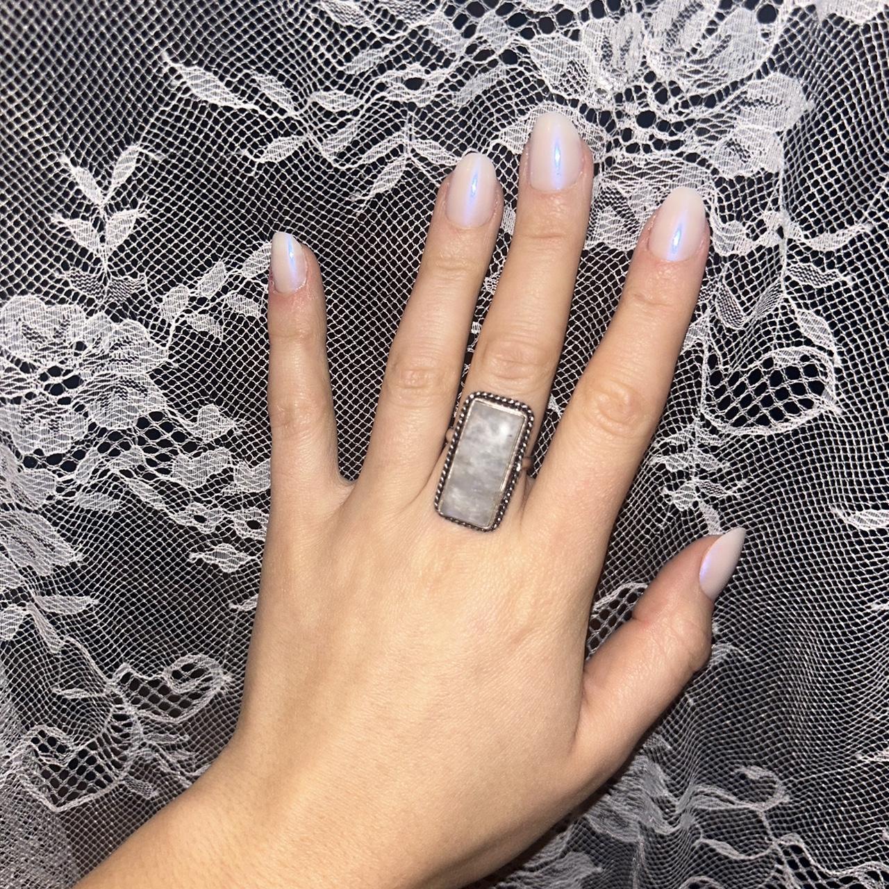 Women's Ring - Silver/White – Large Rectangular M… - image 1