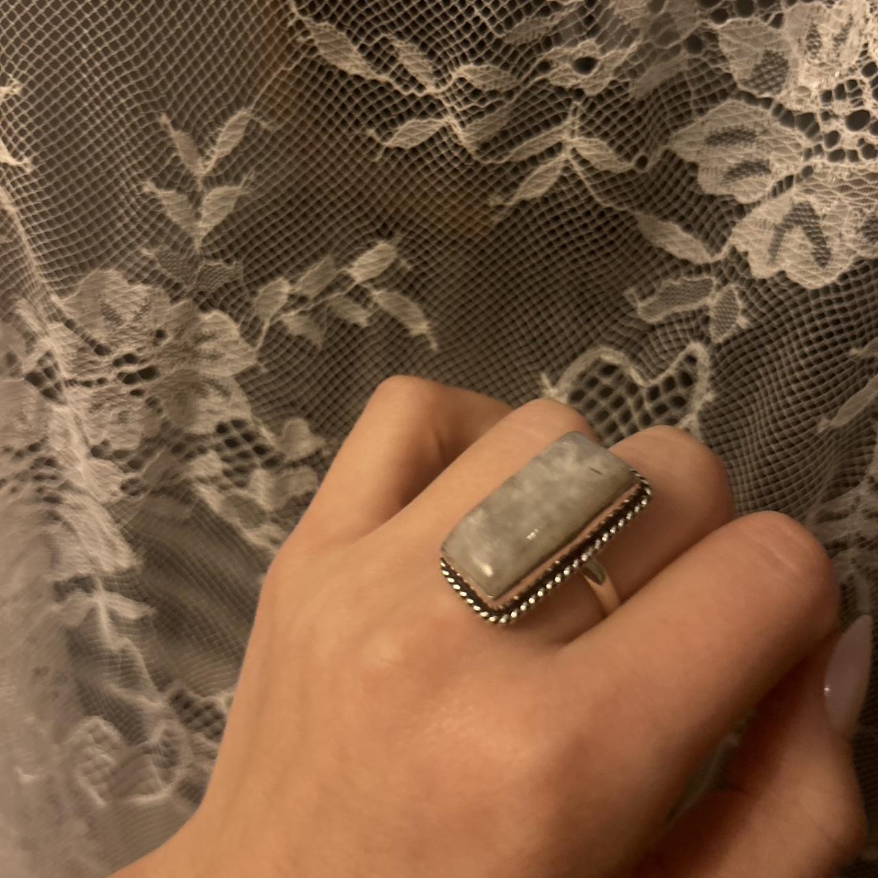 Women's Ring - Silver/White – Large Rectangular M… - image 3