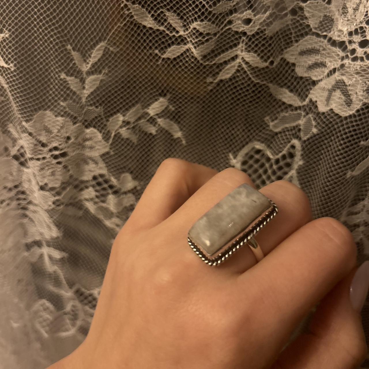 Women's Ring - Silver/White – Large Rectangular M… - image 2