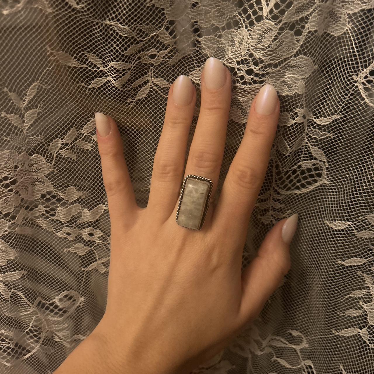 Women's Ring - Silver/White – Large Rectangular M… - image 4