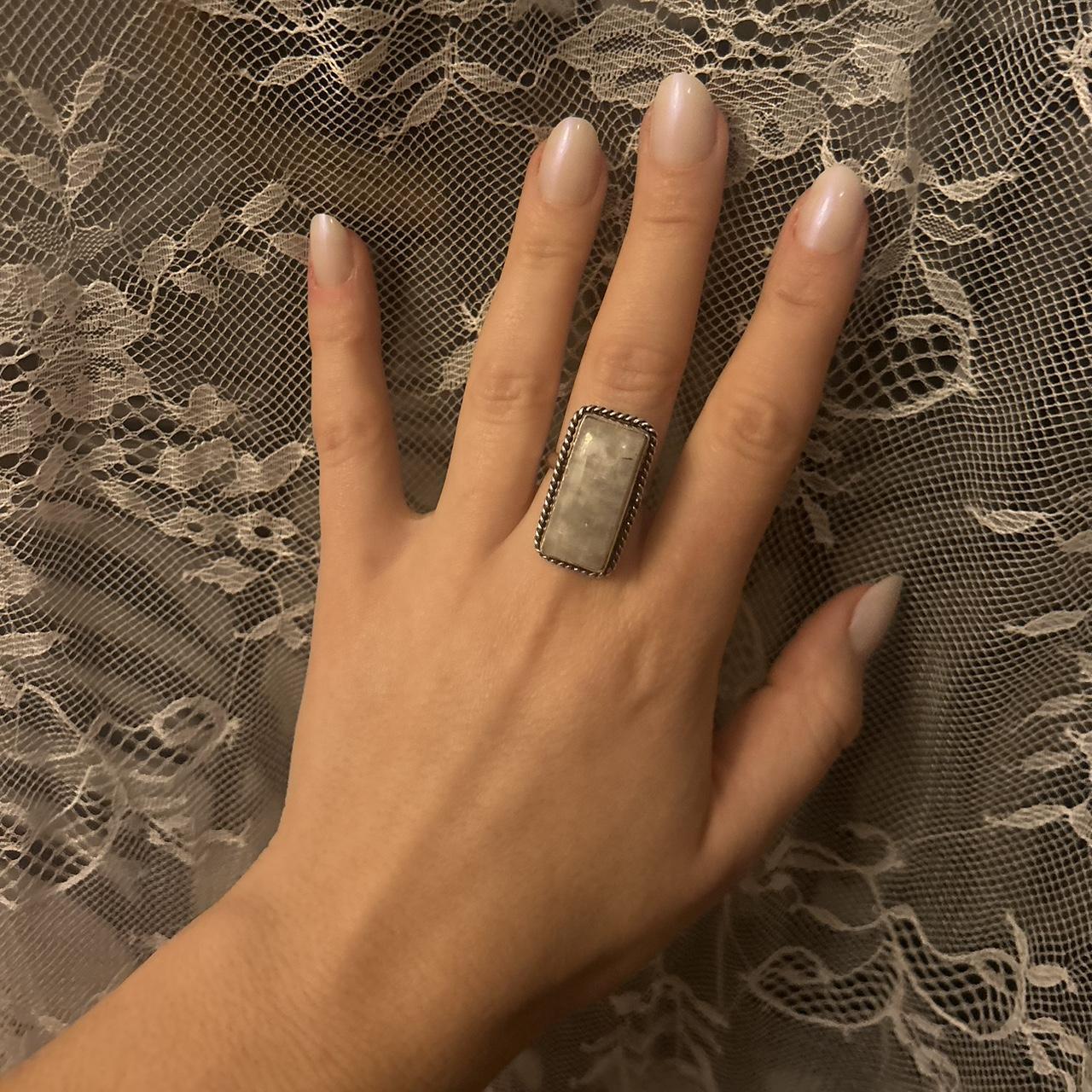 Women's Ring - Silver/White – Large Rectangular M… - image 5