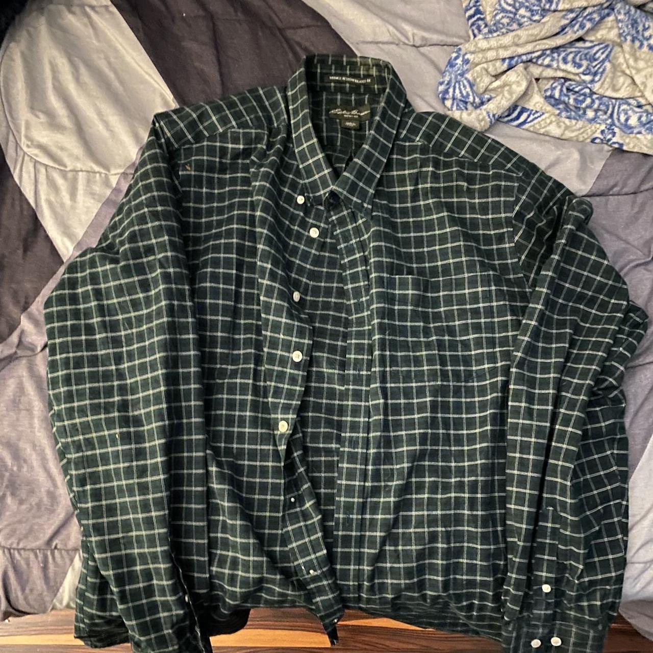 Eddie Bauer Men's Green and White Shirt | Depop