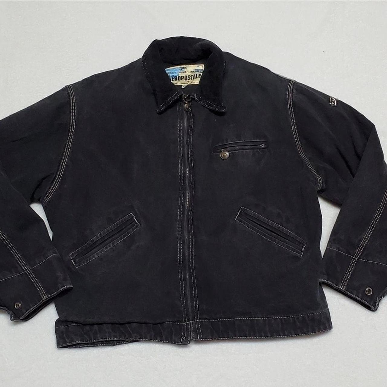 Rare Vintage 1980s Aéropostale Stone Wash Black Denim Fleece Logo Bomber store Jacket