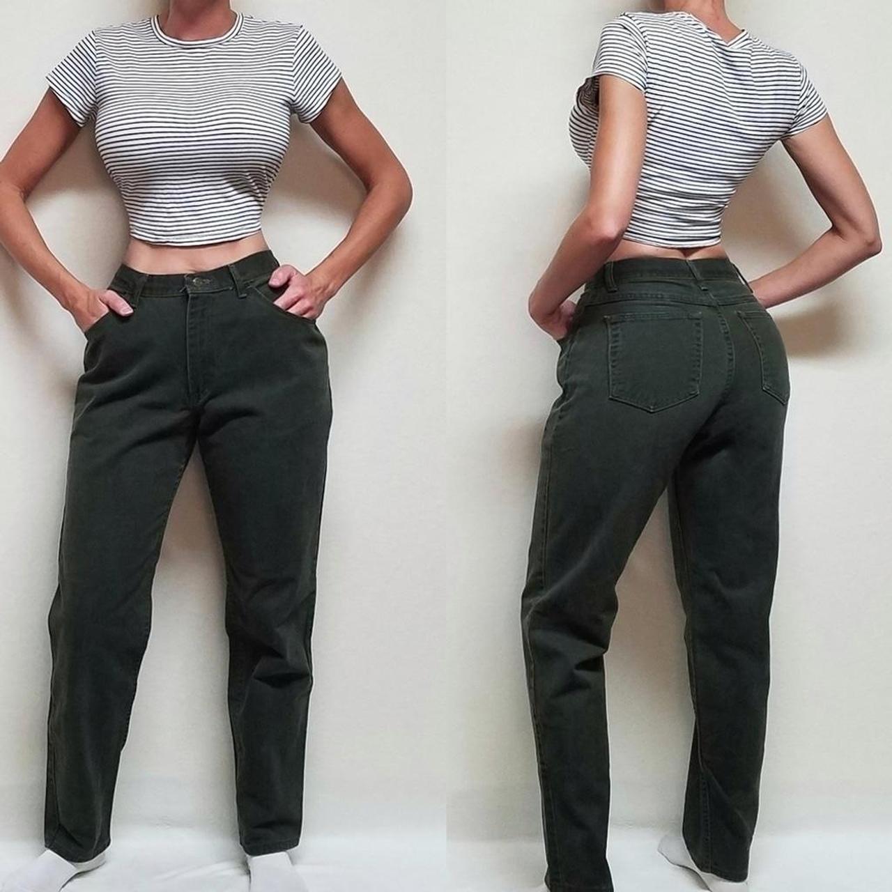 Vintage Wrangler Dark Olive Green Denim Jeans High Waisted Tapered hotsell Leg Cotton