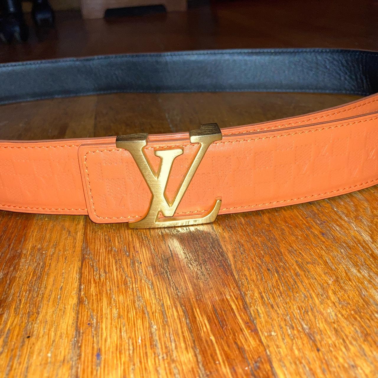 Louis Vuitton Men's Orange and Black Belt Depop