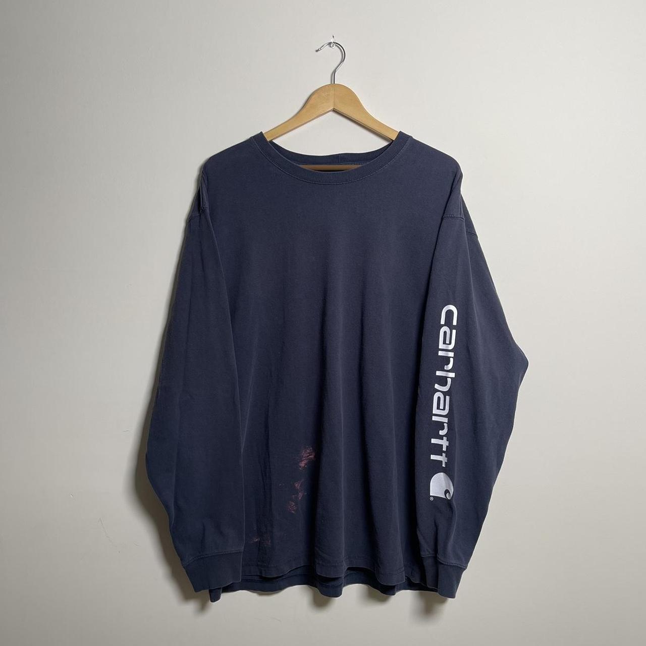 Navy Long Sleeve Carhartt T-Shirt. No rips or tears.... - Depop