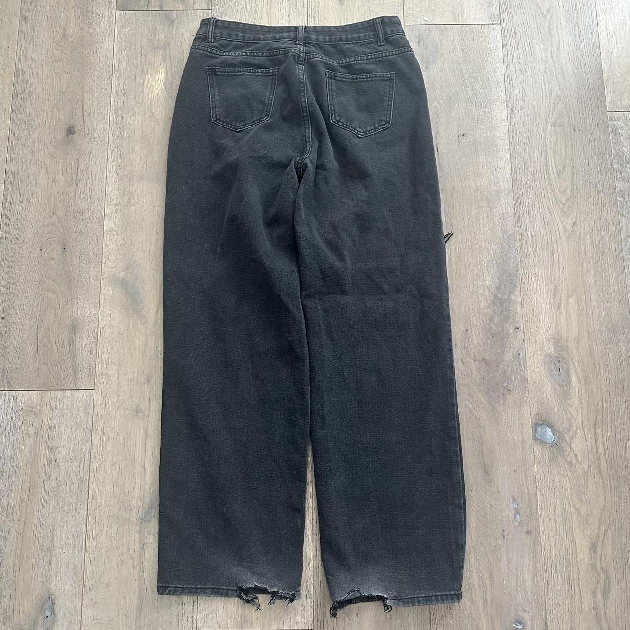 baggy y2k grunge skate distressed black wideleg... - Depop