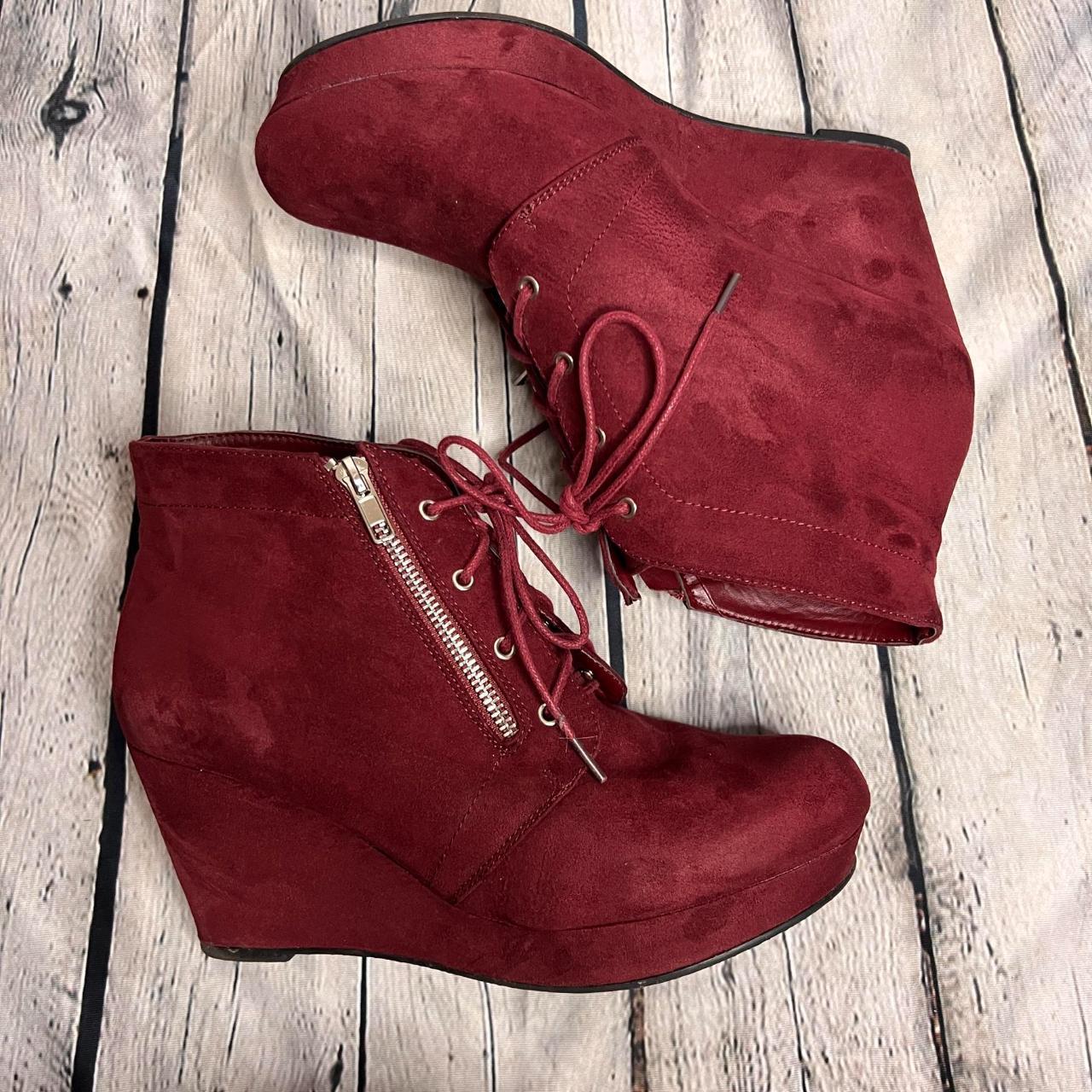JustFab Women's Burgundy Boots | Depop