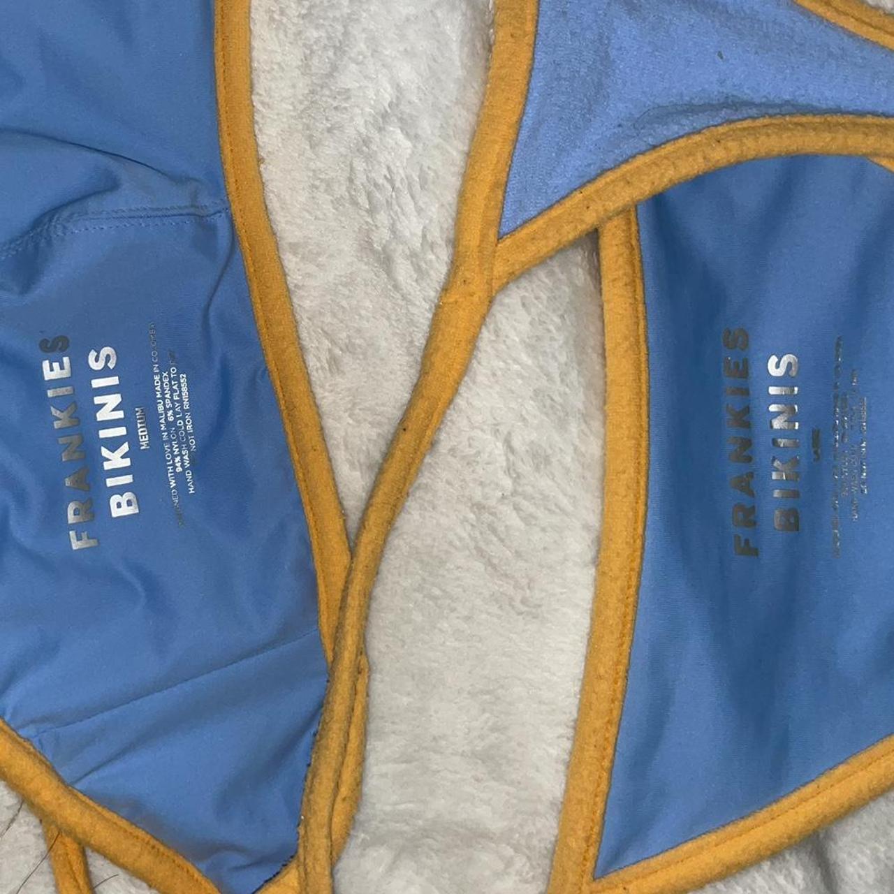 FRANKIES BIKINI blue/orange two piece THONG set!!!!... Depop