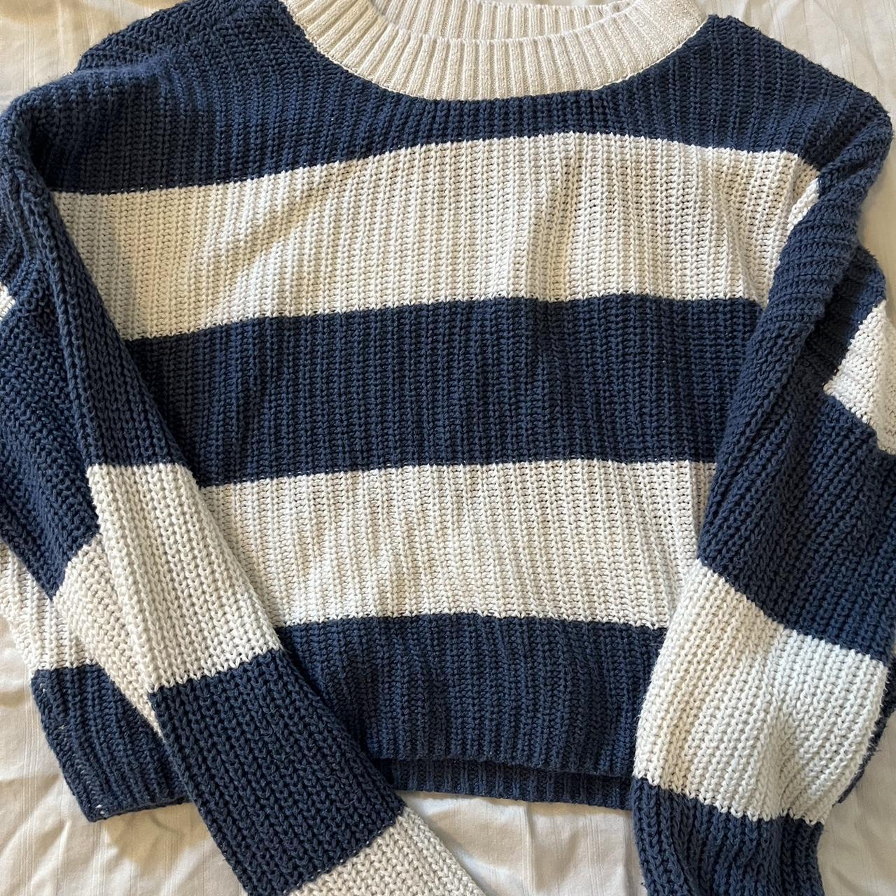hollister navy and white striped knit cropped sweater