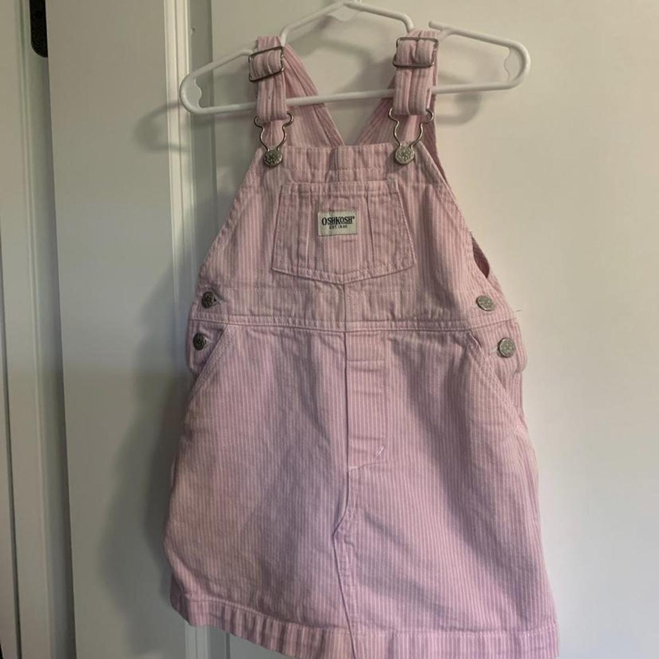 Oshkosh B’ gosh pink and white skirt overalls Size... - Depop