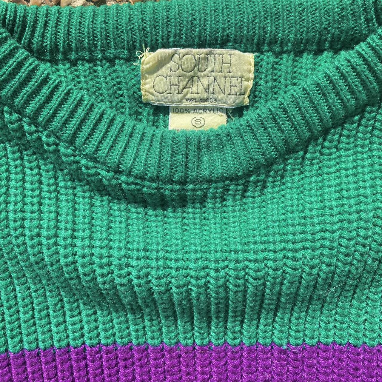 true vintage 80s purple and green sweater by south... - Depop