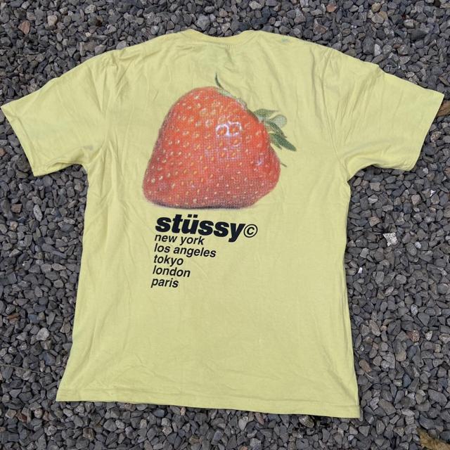 Stüssy Strawberry T-shirt Rare yellow color 100%... - Depop